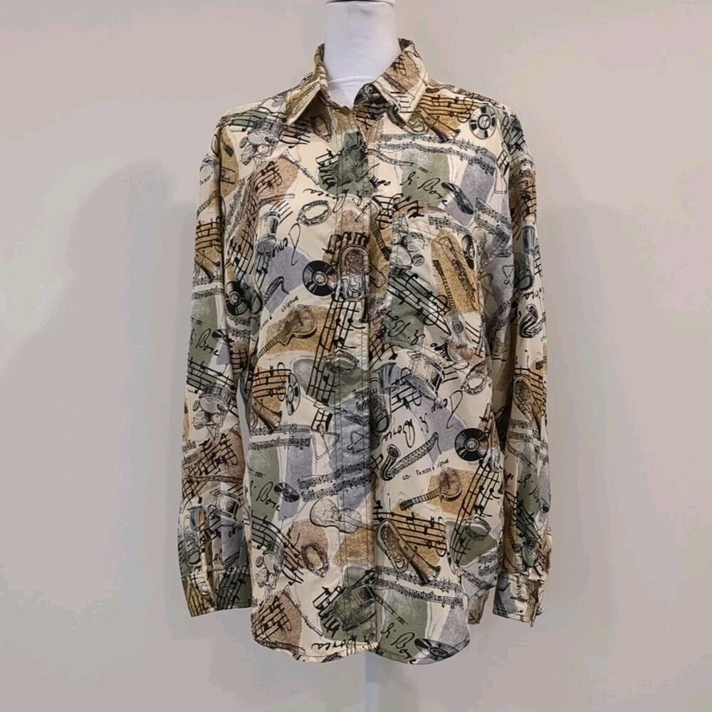 S.L.B. Sunny Leigh Silk Vintage Women's M Music Instruments Blouse Rare Find
